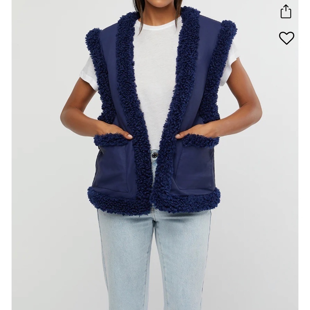 NWT We Wore What Reversible Faux Leather Blue Sherpa Vest size Small